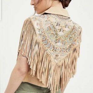Free People Rider Festival Suede Waistcoat Fringe Embellished Vest S NWT